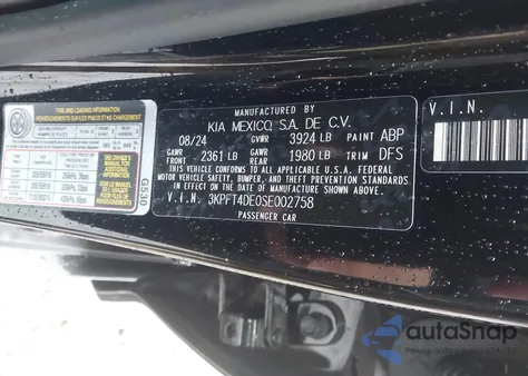 2025 Kia K4 Lx from USA, damaged, VIN 3KPFT4DE0SE002758